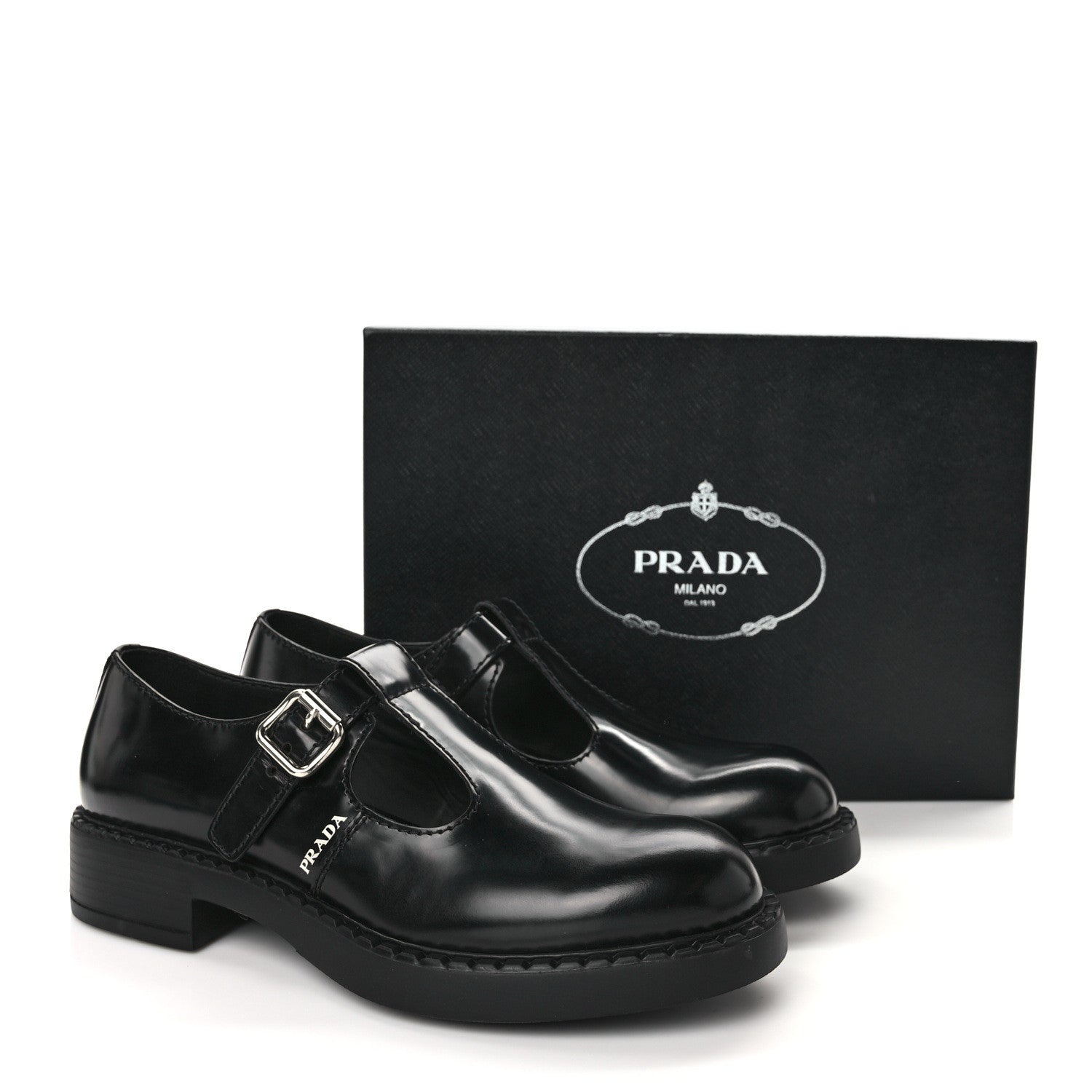 Prada Spazzolato Mens Mary Jane T Strap 40mm Loafers 9 Black 9 of 9