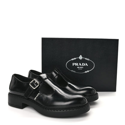 Prada Spazzolato Mens Mary Jane T Strap 40mm Loafers 9 Black 9 of 9