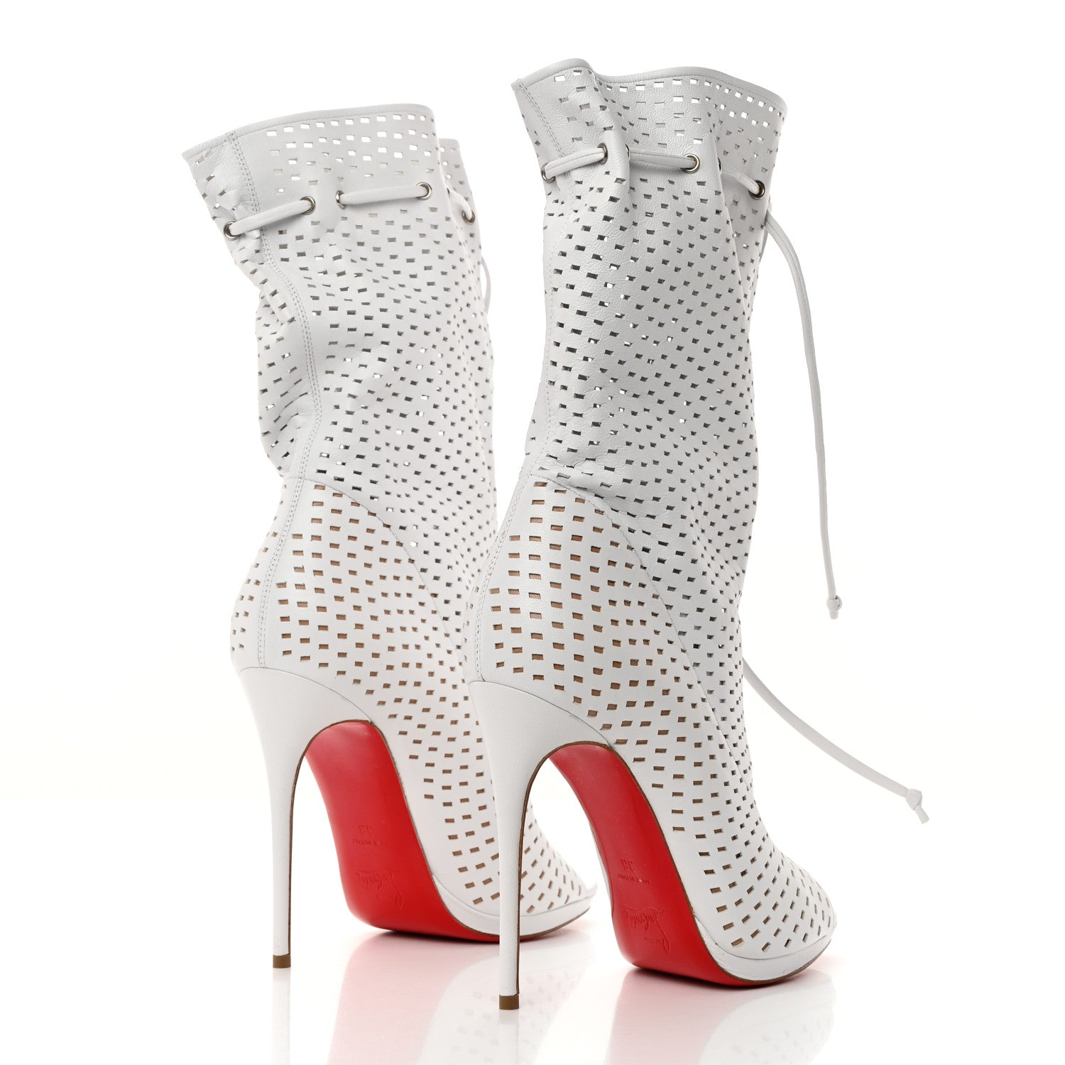 Christian Louboutin Perforated Nappa Suede Jennifer 120 Boots 38 White 4 of 10