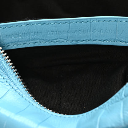 Balenciaga Extra Supple Calfskin Crocodile Embossed Le Cagole Shoulder Bag XS Sky Blue 8 of 11