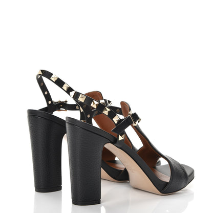 Valentino Garavani Grained Calfskin Rockstud Ankle Strap 5/105mm Sandals 37.5 Black 4 of 11