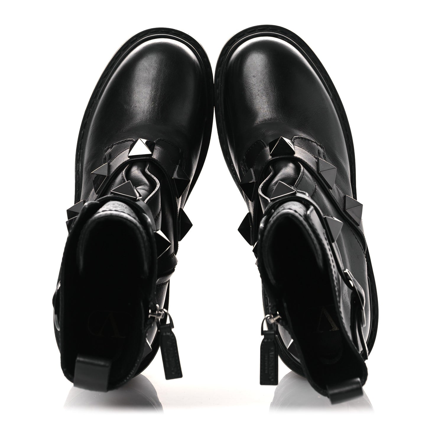 Calfskin Tonal Roman Stud Combat Boots 39 Black