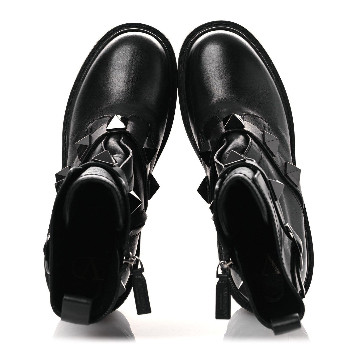Valentino Garavani Calfskin Tonal Roman Stud Combat Boots 39 Black 2 of 13