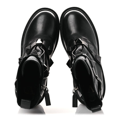 Valentino Garavani Calfskin Tonal Roman Stud Combat Boots 39 Black 2 of 13