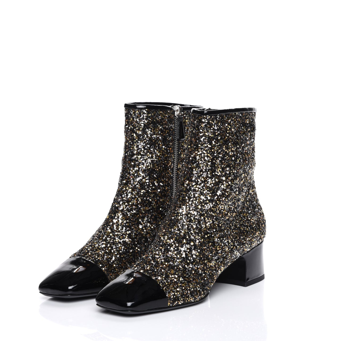Glitter Patent Cap Toe Short Boots 40 Bronze Black
