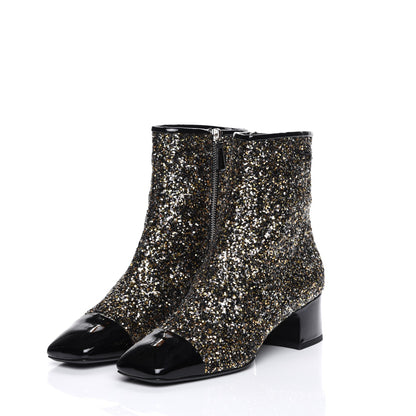 Chanel Glitter Patent Cap Toe Short Boots 40 Bronze Black 3 of 9
