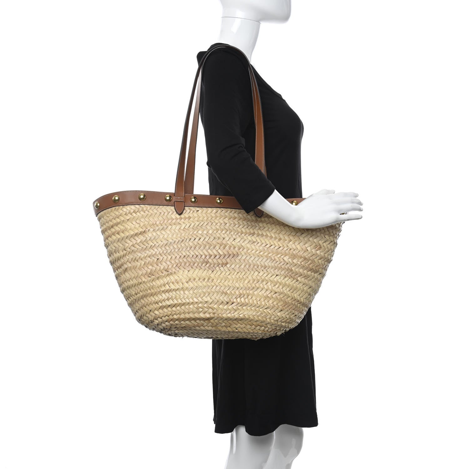 Celine Raffia Calfskin Studs Basket Shoulder Bag Tote Tan 2 of 9
