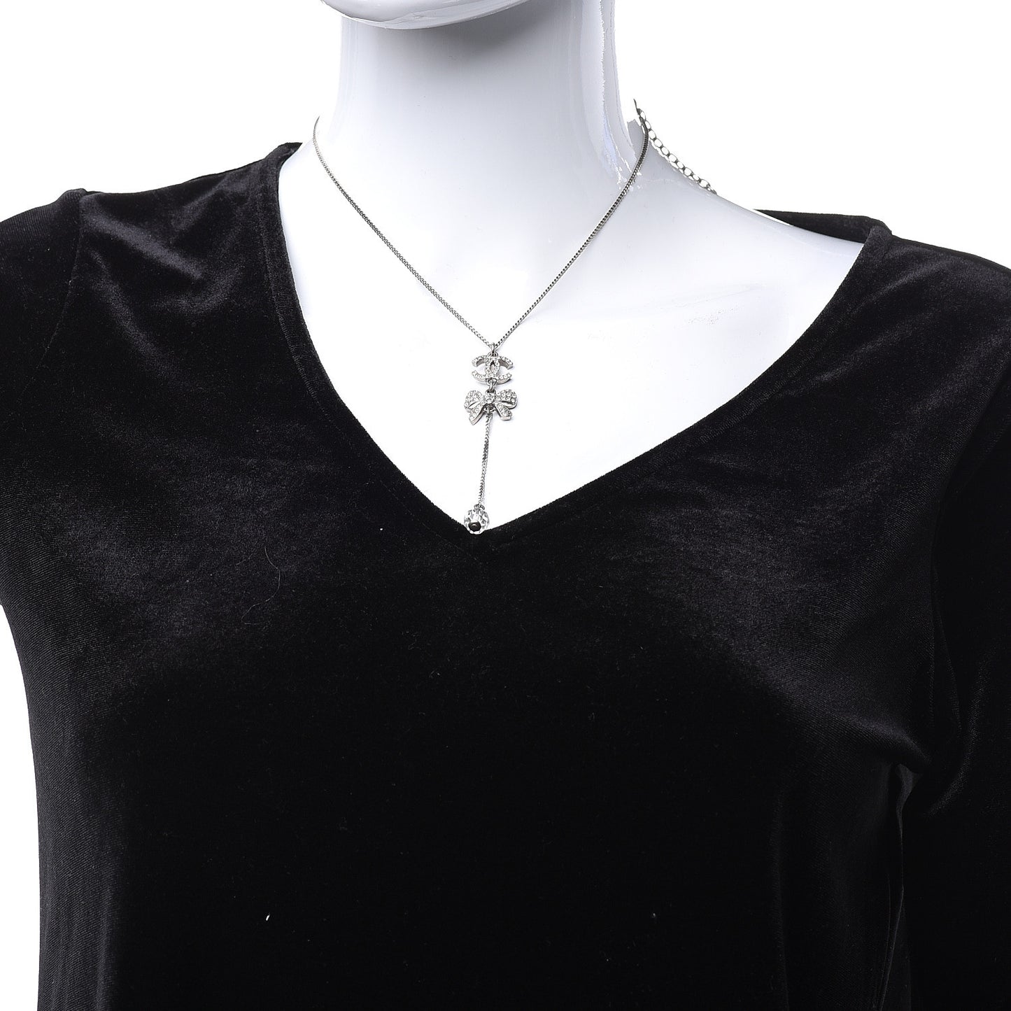 Crystal Resin CC Bow Drop Necklace Silver
