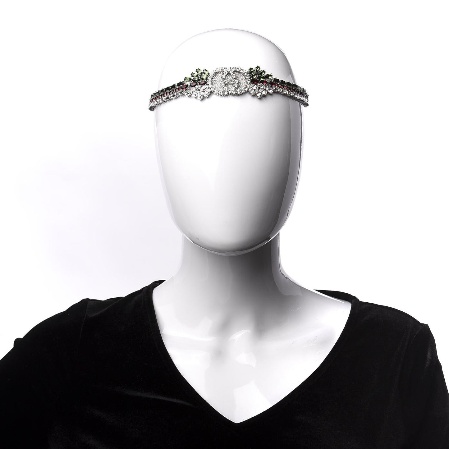 Crystal Embellished Interlocking GG Headband Green Red