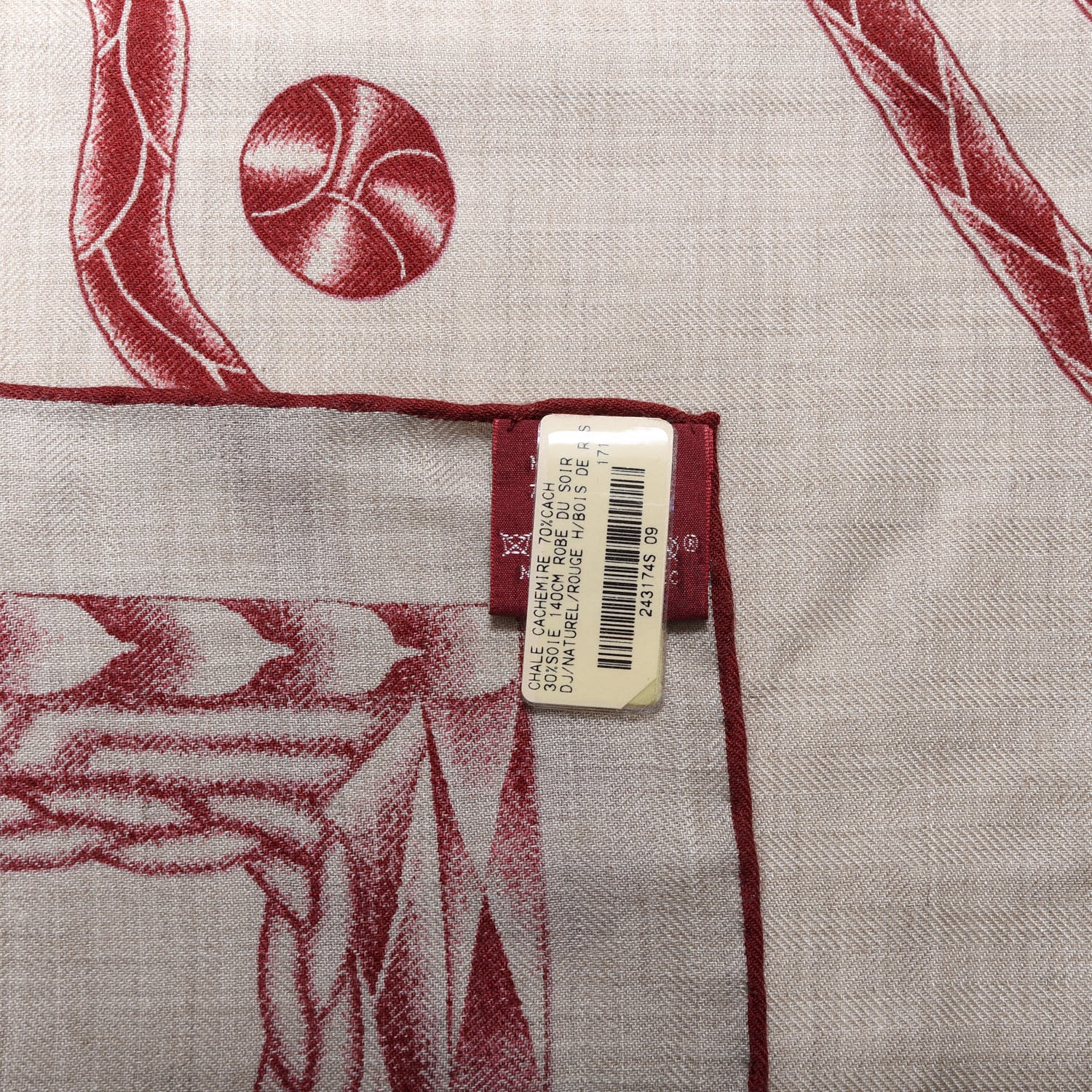Hermes Cashmere Silk Robe Du Soir Shawl 140 Naturel Rouge H Bois de Rose 2 of 4