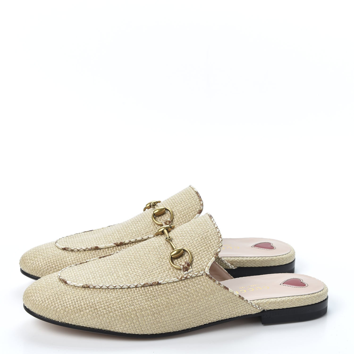 Gucci Straw Elaphe Womens Princetown Slippers 38 Natural Cream Brown 2 of 10