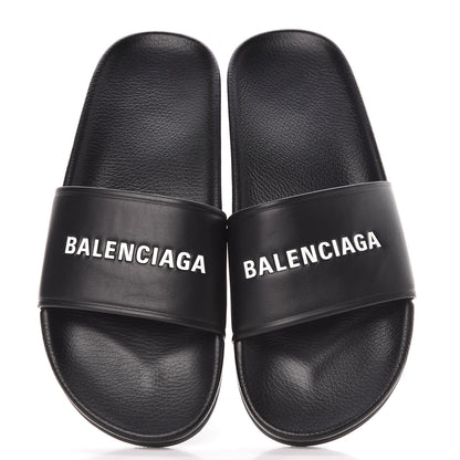 Balenciaga Nappa Logo Pool Slide Sandals 41 Black White 5 of 10