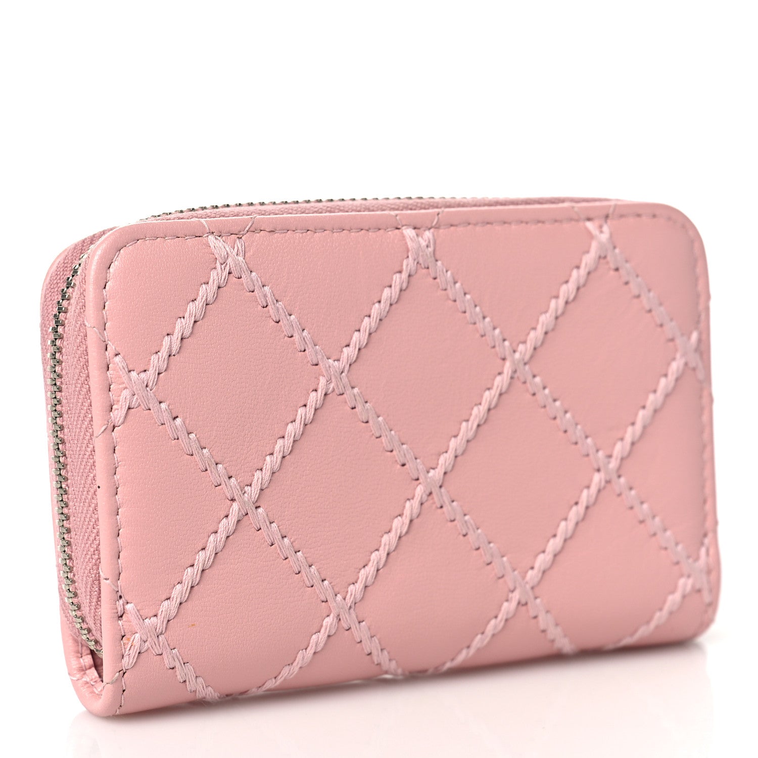 Chanel Lambskin Double Stitch Zip Coin Purse Pink 3 of 9