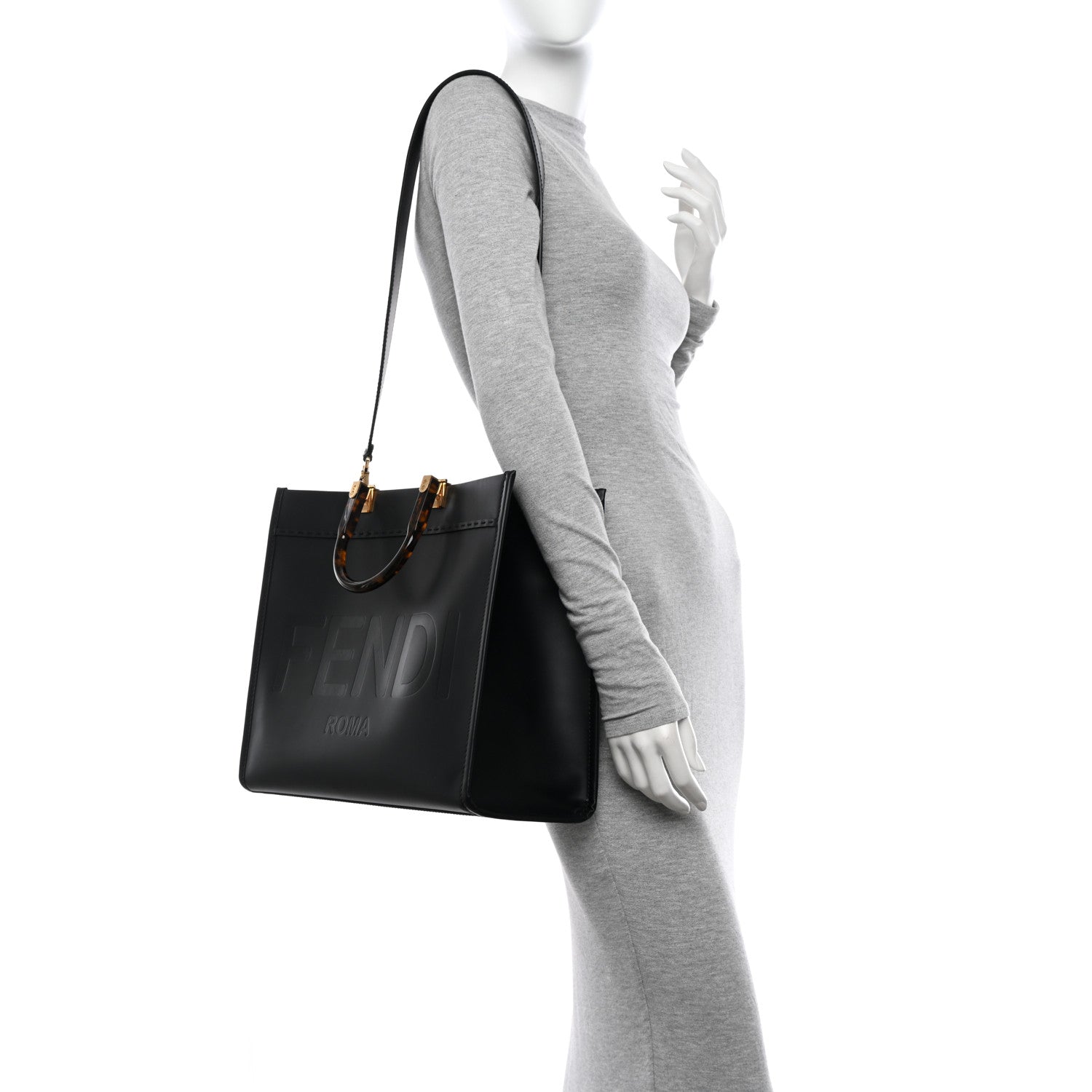 Fendi Vitello King Plexiglass Medium Fendi Sunshine Shopper Tote Black 2 of 11
