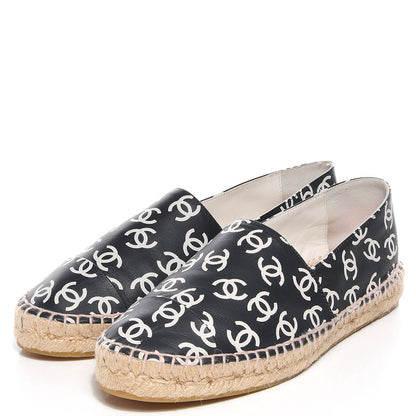 Chanel Lambskin Printed CC Espadrilles 38 Black White 3 of 8