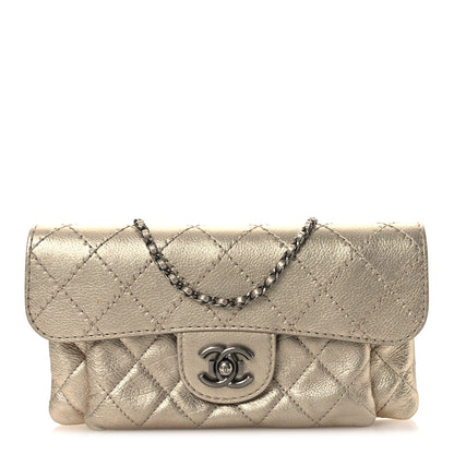 Chanel Metallic Calfskin Quilted Flap Clutch With Chain Light Gold 1 of 10