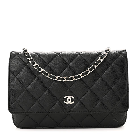 Caviar Quilted Wallet on Chain WOC Black