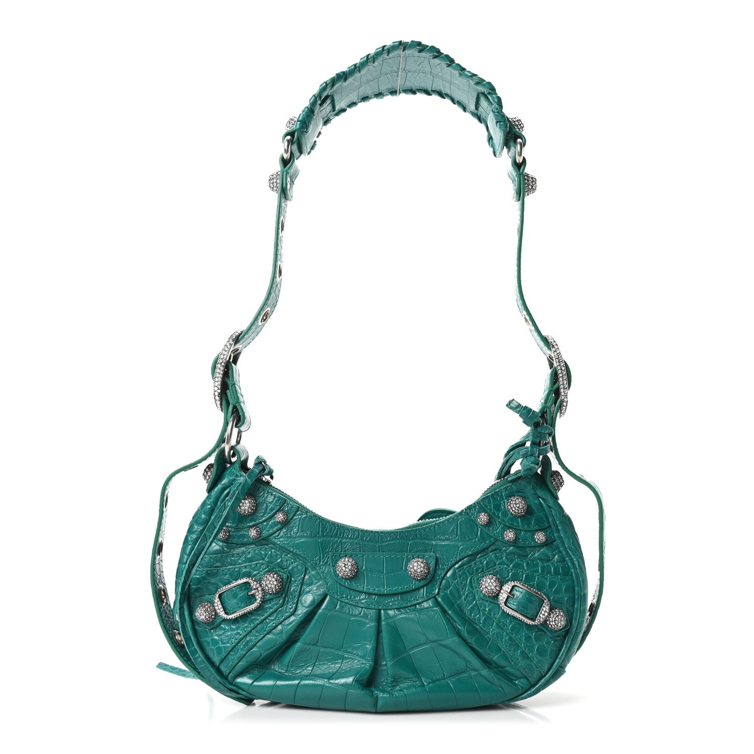 Balenciaga Extra Supple Calfskin Crystal Crocodile Embossed Le Cagole Shoulder Bag XS Jade 1 of 11