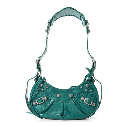 Balenciaga Extra Supple Calfskin Crystal Crocodile Embossed Le Cagole Shoulder Bag XS Jade 1 of 11