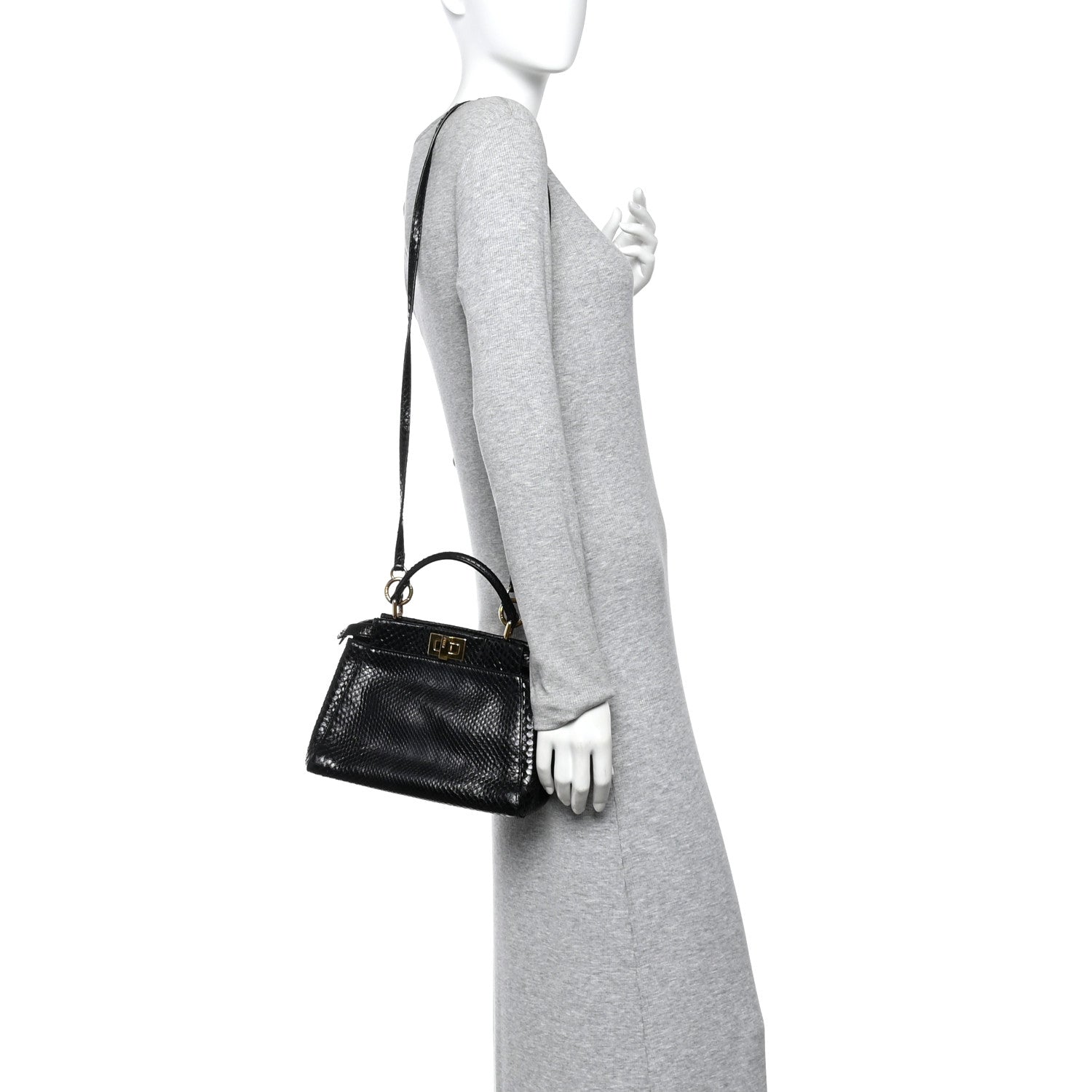 Fendi Snakeskin Nappa Mini Peekaboo Iconic Satchel Black 2 of 10