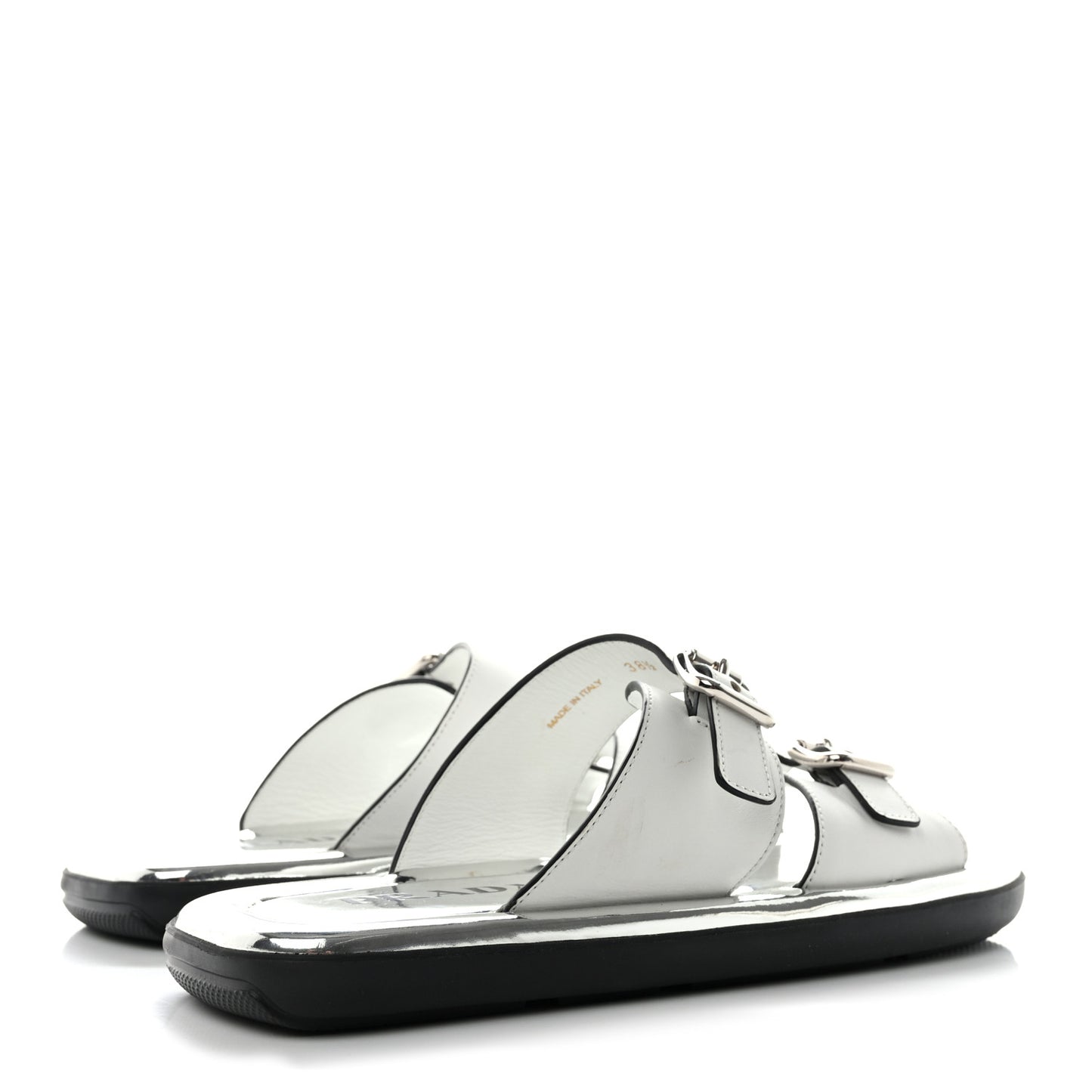Natural Calfskin Double Buckle 20mm Sandals 38.5 White