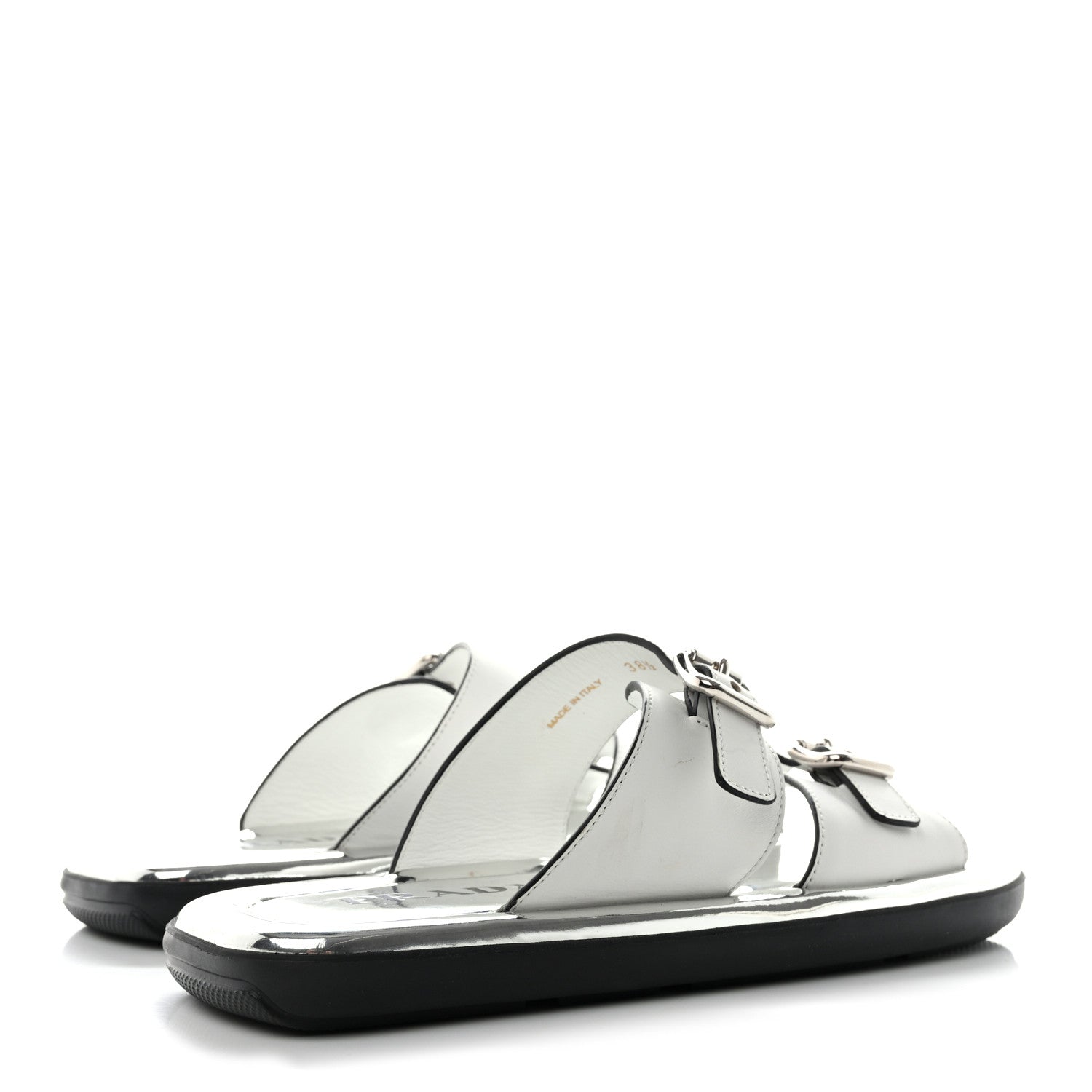 Prada Natural Calfskin Double Buckle 20mm Sandals 38.5 White 4 of 11