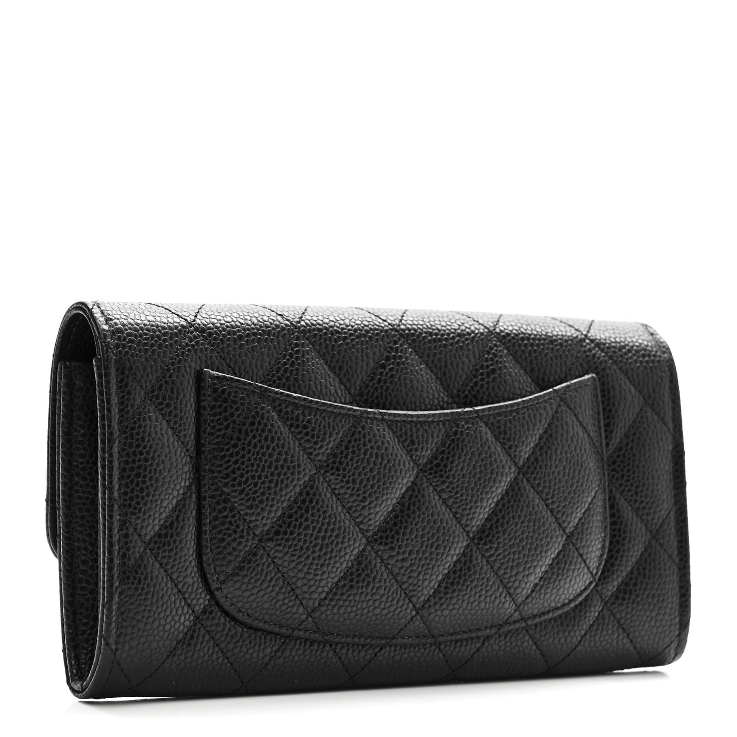 Caviar Quilted Large Gusset Flap Wallet Black