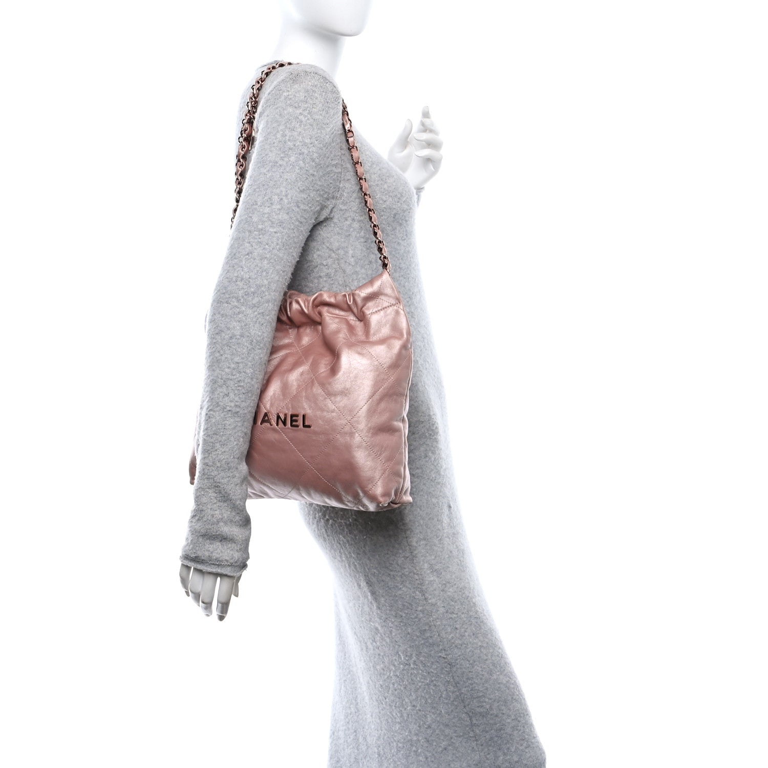 Chanel Metallic Calfskin Quilted Small Chanel 22 Pink 2 of 12