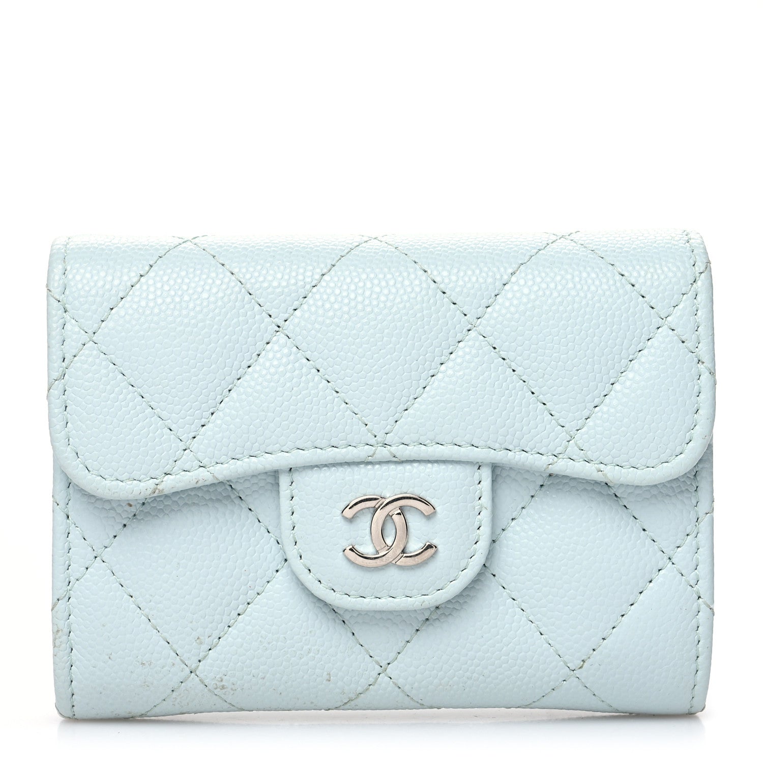 Chanel Caviar Quilted Flap Card Holder Wallet Light Blue 1 of 14