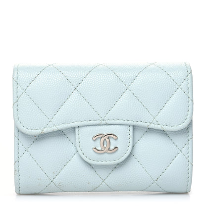 Chanel Caviar Quilted Flap Card Holder Wallet Light Blue 1 of 14