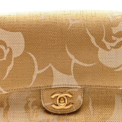 Chanel Woven Straw Camellia Print Medium Single Flap Gold 8 of 10