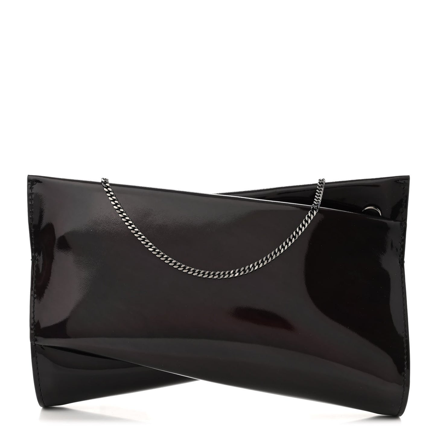 Metallic Patent Psychic Small Loubi Twist Zip Chain Clutch Bag Studio Black
