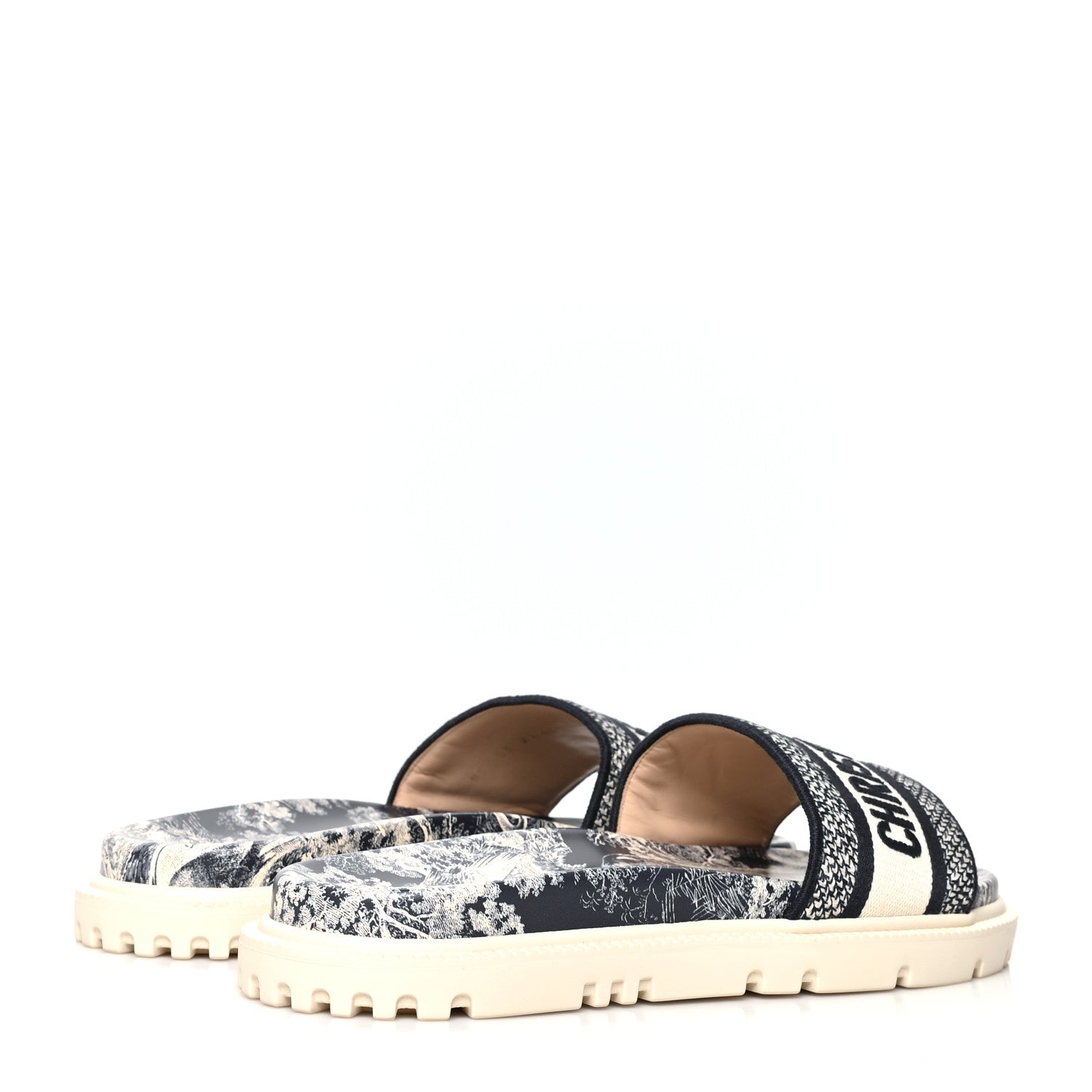Christian Dior Canvas Toile de Jouy Embroidered Dway 10mm Slide Sandals 40.5 Deep Blue 4 of 8