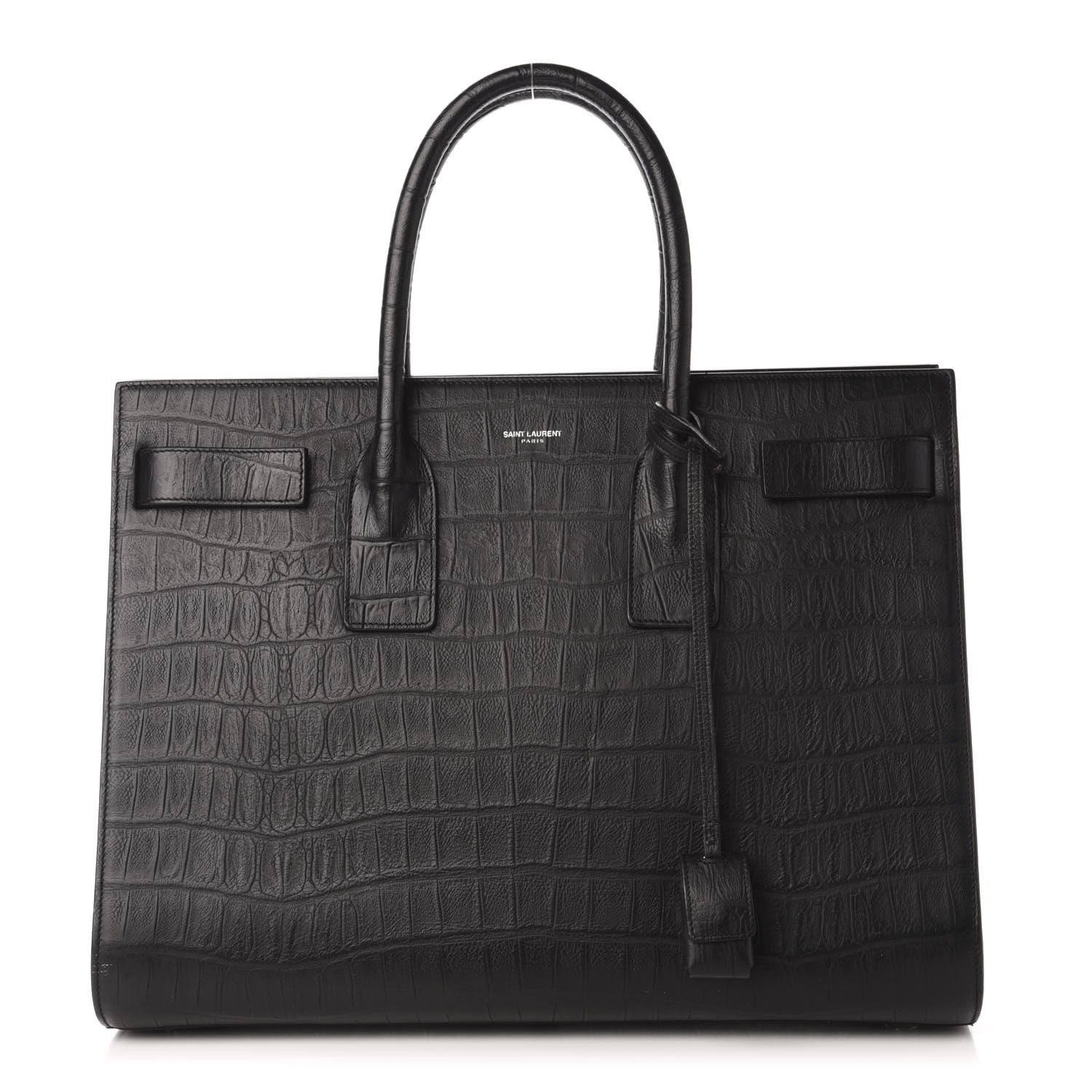 Saint Laurent Calfskin Crocodile Embossed Large Sac De Jour Carryall Black 1 of 10