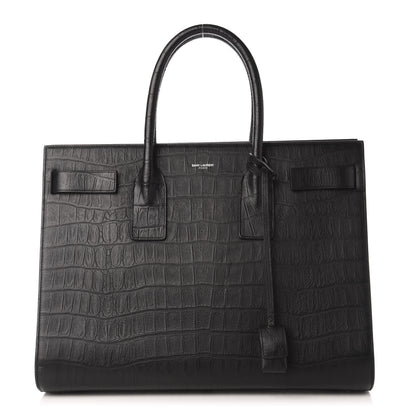 Saint Laurent Calfskin Crocodile Embossed Large Sac De Jour Carryall Black 1 of 10