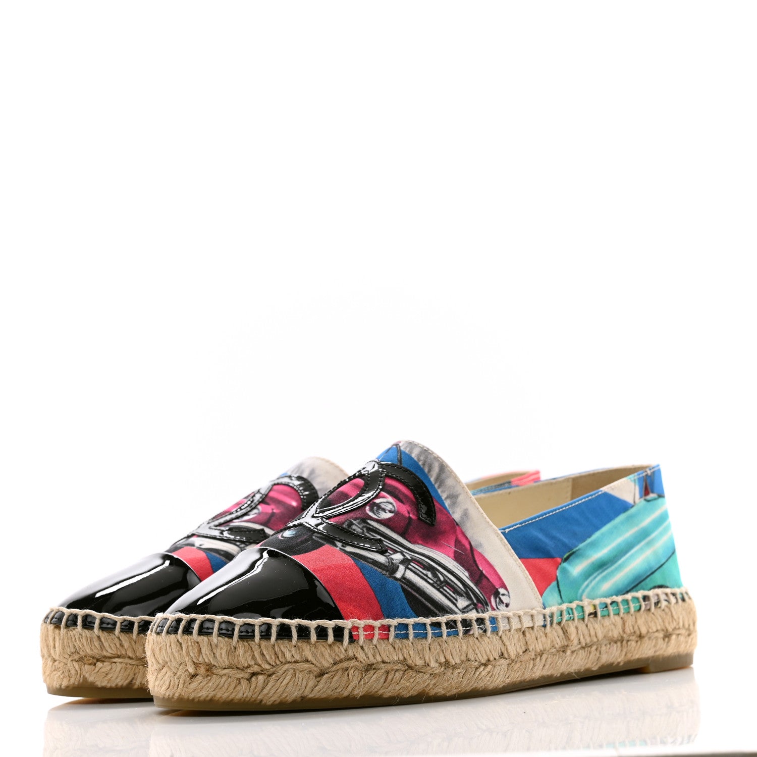 Chanel Fabric Patent CC Espadrilles 37 Multicolor Black 3 of 10