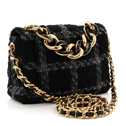 Chanel Wool Tweed Quilted Small Elegant Chain Flap Black Grey 3 of 10
