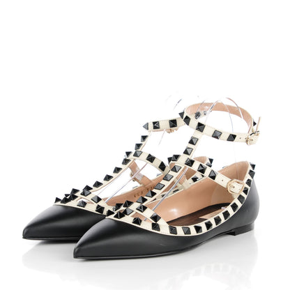 Valentino Garavani Nappa Rockstud Cage Ballerina Flats 35 Black Ivory 3 of 9