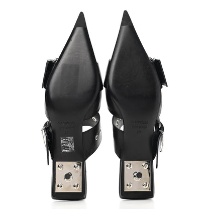 Balenciaga Shiny Kidskin Belt 40mm Mules 37 Black 5 of 9