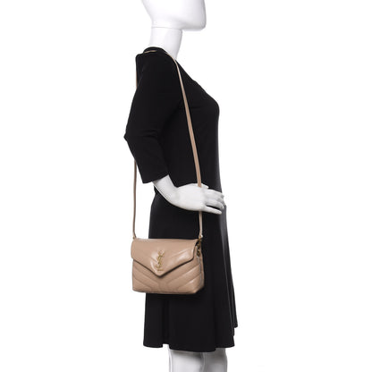 Saint Laurent Calfskin Y Quilted Monogram Toy Loulou Crossbody Bag Dark Beige 2 of 11