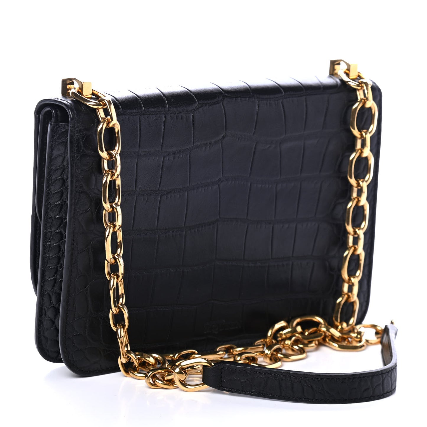 Crocodile Embossed Legend Crossbody Bag Black