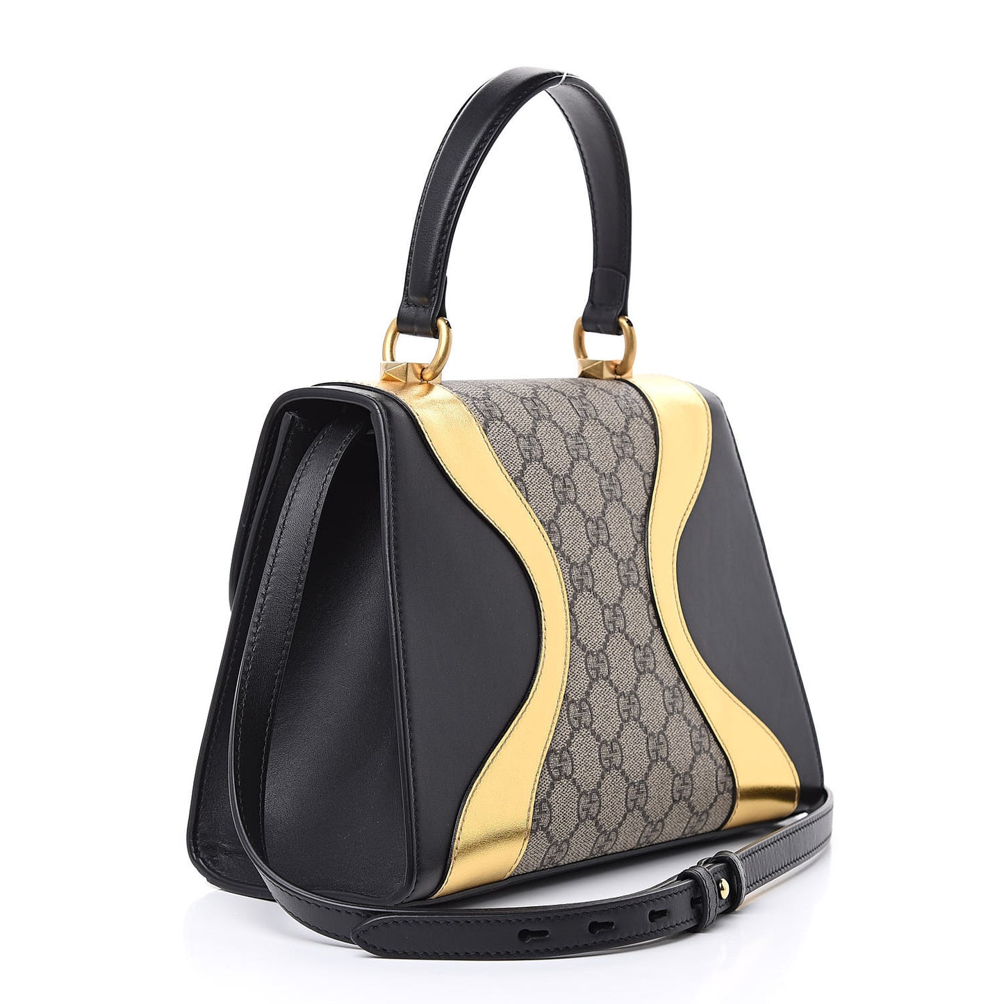 GG Supreme Monogram Small Osiride Top Handle Bag Black Gold