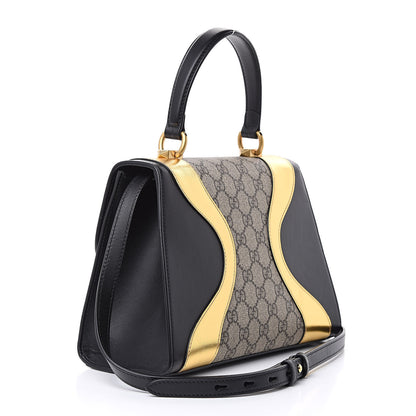 Gucci GG Supreme Monogram Small Osiride Top Handle Bag Black Gold 4 of 12