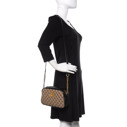 Gucci Monogram Matelasse Diagonal Small GG Marmont Chain Shoulder Bag Beige Black 2 of 13