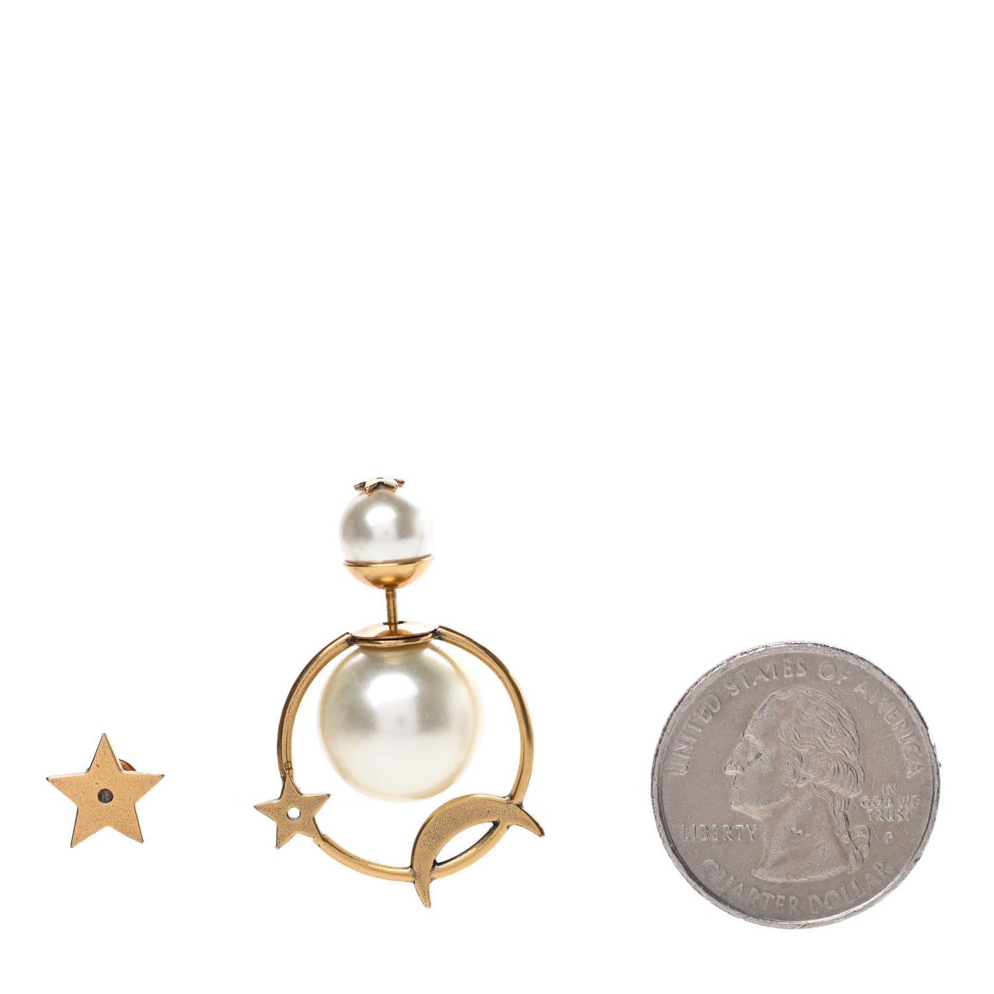 Pearl Dior Astre Lunaire Tribales Asymmetric Earrings Gold