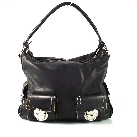 Leather Large Multipocket Hobo Black
