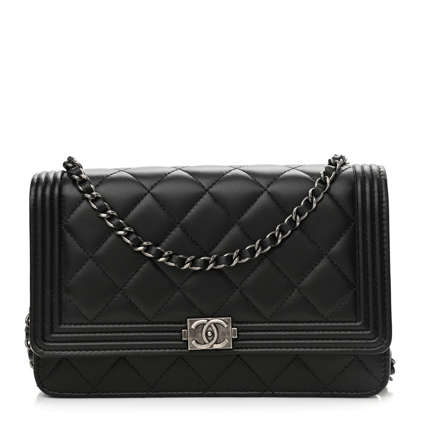 Lambskin Quilted Boy Wallet On Chain WOC Black