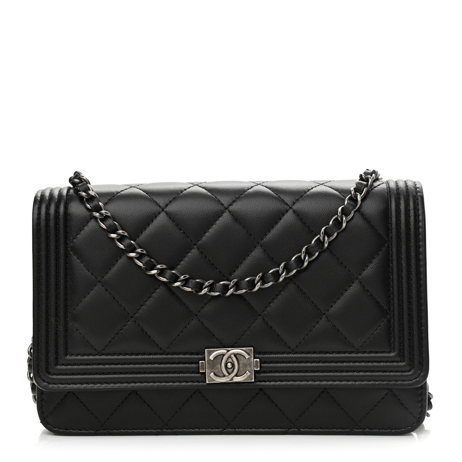 Chanel Lambskin Quilted Boy Wallet On Chain WOC Black 1 of 12