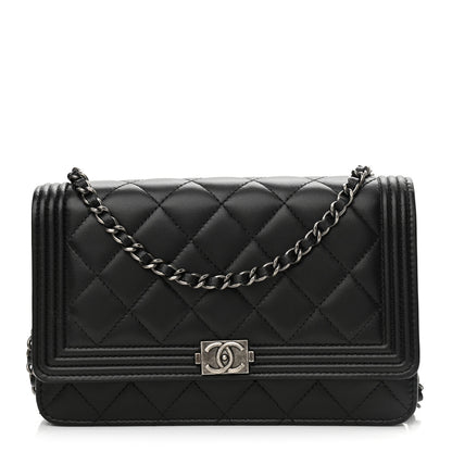 Chanel Lambskin Quilted Boy Wallet On Chain WOC Black 1 of 12