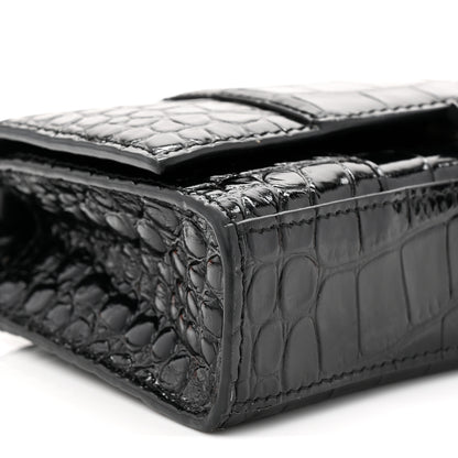 Balenciaga Shiny Calfskin Monochrome Crocodile Embossed Hourglass Chain Bag Black 8 of 9